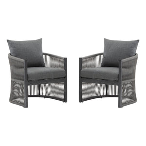 Modern Curved Aluminum Lounge Chair With Stylish Rope Weave Design And Cushioned Comfort For Outdoor