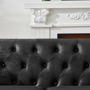 Chesterfield 3 And 3 Seater Sofa Set High Tech Fabric Roll Armrest Upholstered Couch