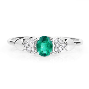 0.36 Carat Genuine Zambian Emerald and White Diamond 14K White Gold Ring