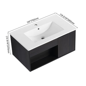 Wall Mounted Floating Bathroom Vanity With Open Shelf & Soft Close Door