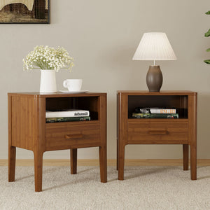 Nightstand With Drawer And Open Shelf - Brown