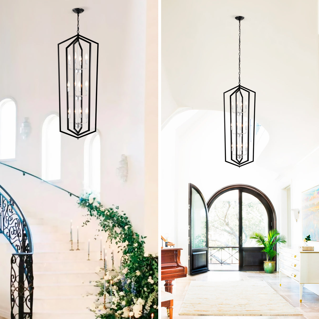 12-Light Farmhouse Kitchen Chandeliers, Matte