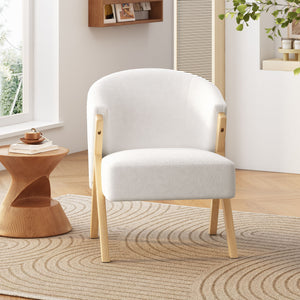 Modern Accent Chair With Polyester Upholstery And Minimalist Lounge Chair For Living Room, Bedroom, Or Office - White