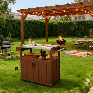 Easy to Move Outdoor Table Top Bar Cart with Storage and Wheels