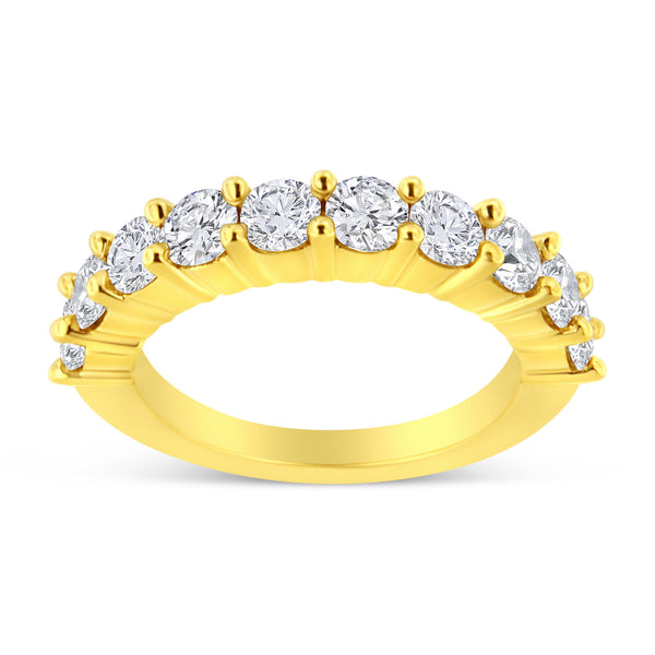 14K Yellow Gold Plated .925 Sterling Silver 2.0 Cttw Round Brilliant Cut Diamond 10 Stone Anniversary Band Ring (J-K Color, I1-I2 Clarity) - Size 7