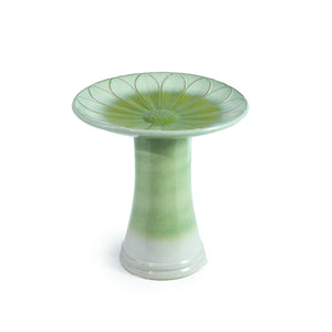 Handmade Glazed Ceramic Bird Bath with Daisy Petal Embossed Tray