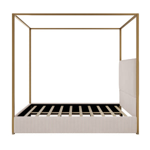 Plush Corduroy Tall Headboard Gold Canopy Bed Frame