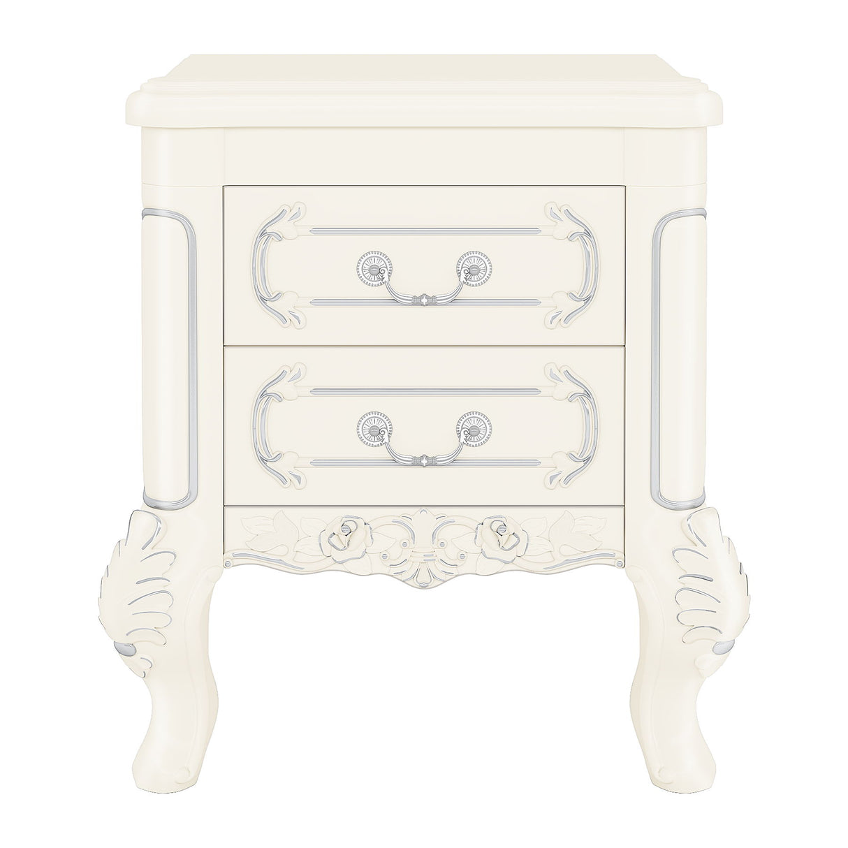 Carved Nightstand With 2 Drawers, Bedside Table - White