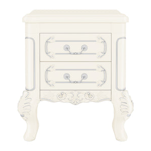 Carved Nightstand With 2 Drawers, Bedside Table - White