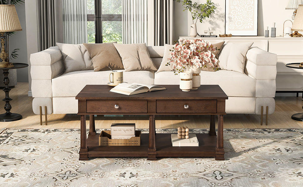 VIBE HAUS Farmhouse Wooden Coffee Table