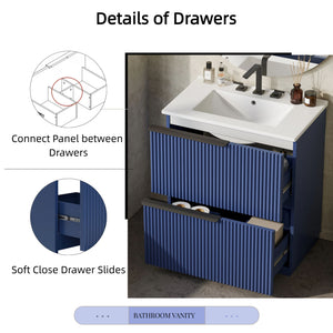 Fluted Bathroom Vanity With Ceramic Sink, Freestanding Cabinet