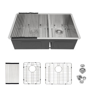 Modern Double Bowl Undermount Kitchen Sink 50 / 50 Design Stainless Steel