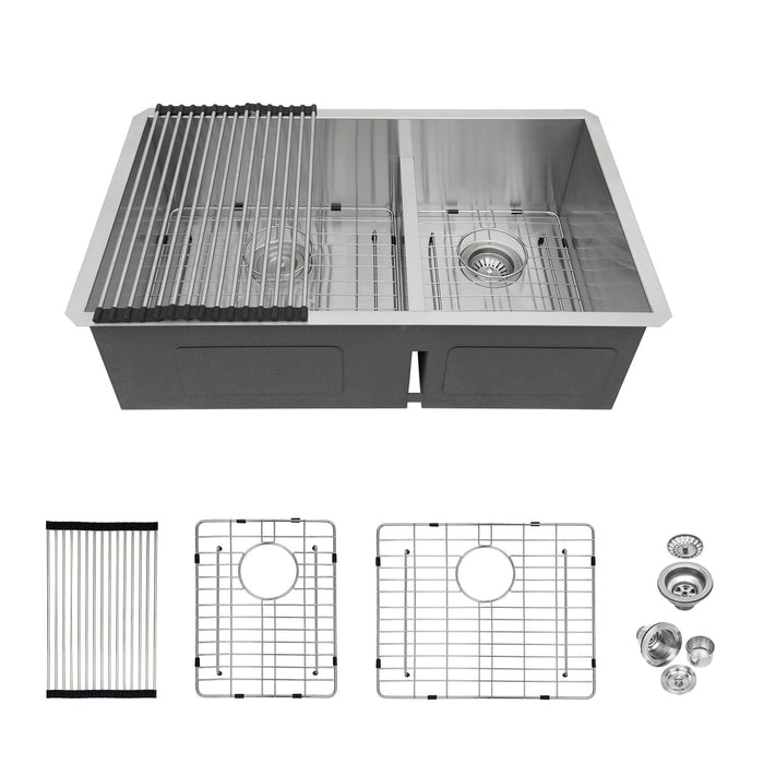 Stainless Steel Double Bowl Undermount Kitchen Sink with 50/50 Split - Black or Gray
