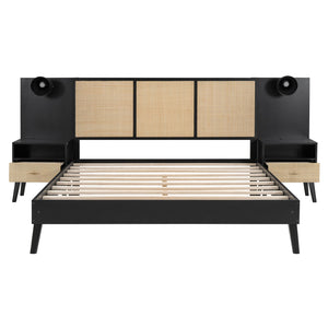 Bed Frame With 2 Nightstands Elegant Design With Lamps