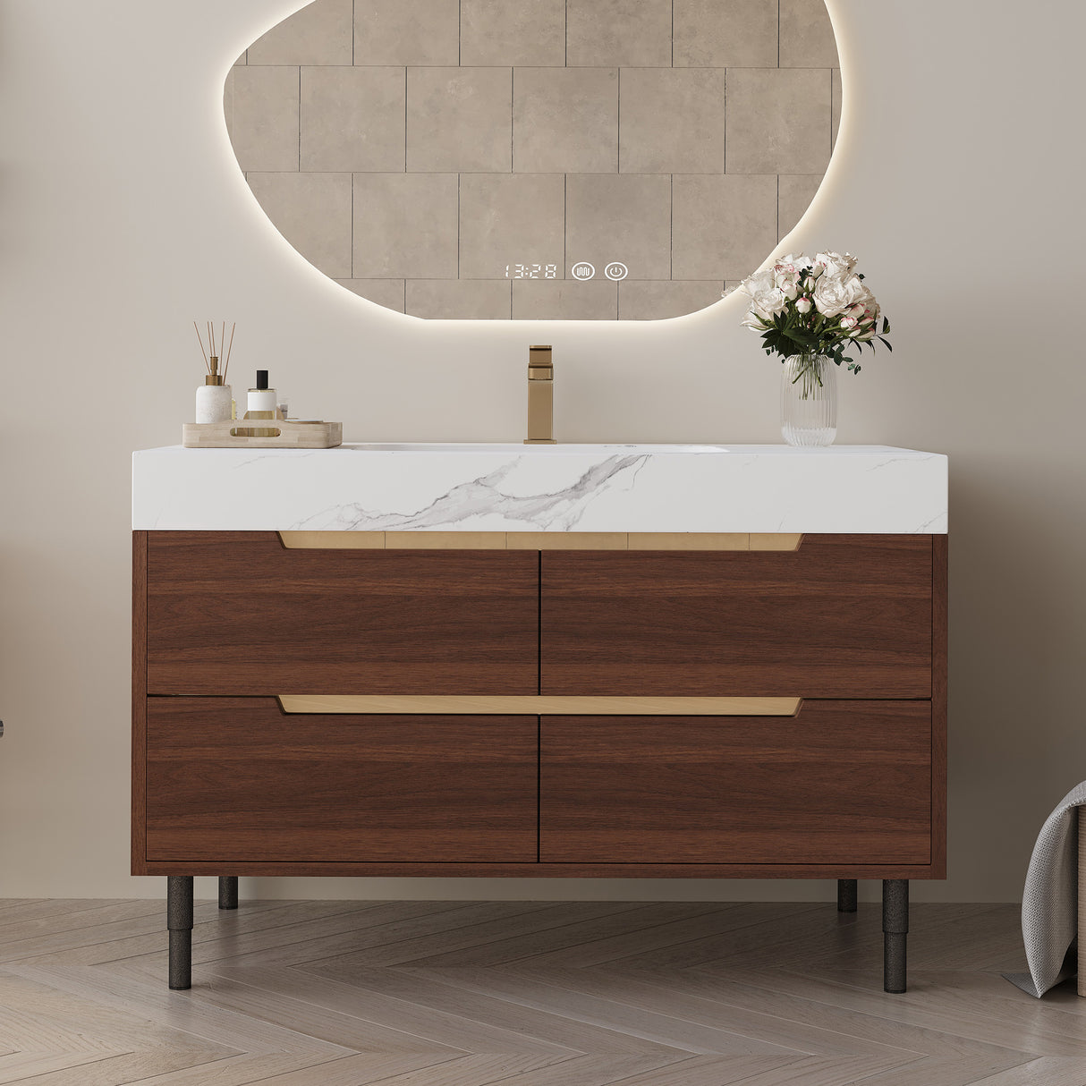 35.4" Farmhouse Free-standing Sintered Stone Bathroom Vanity with Undermount Sink