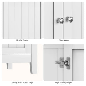 Mid Century Modern Double Door Storage Cabinet With Knobs - White