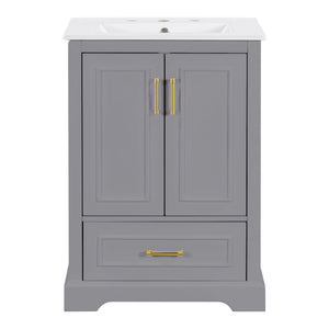Bathroom Vanity With Sink, 1 Divided Drawer And 2 Soft Close Doors With Double Shelf