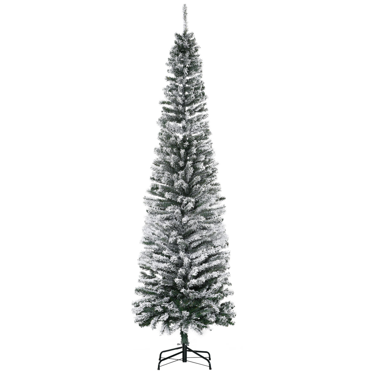 HOMCOM 7.5' Tall Unlit Snow-Flocked Slim Artificial Christmas Tree