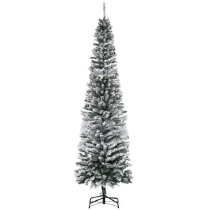 HOMCOM 7.5' Tall Unlit Snow-Flocked Slim Artificial Christmas Tree