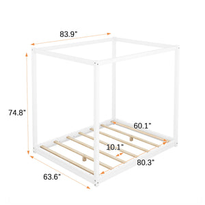 Wood Canopy Platform Bed With Support Legs And Airflow Slats