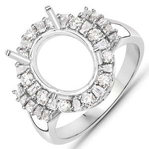 0.83 Carat Genuine White Diamond 14K White Gold Semi Mount Ring - holds 11x9mm Oval Gemstone