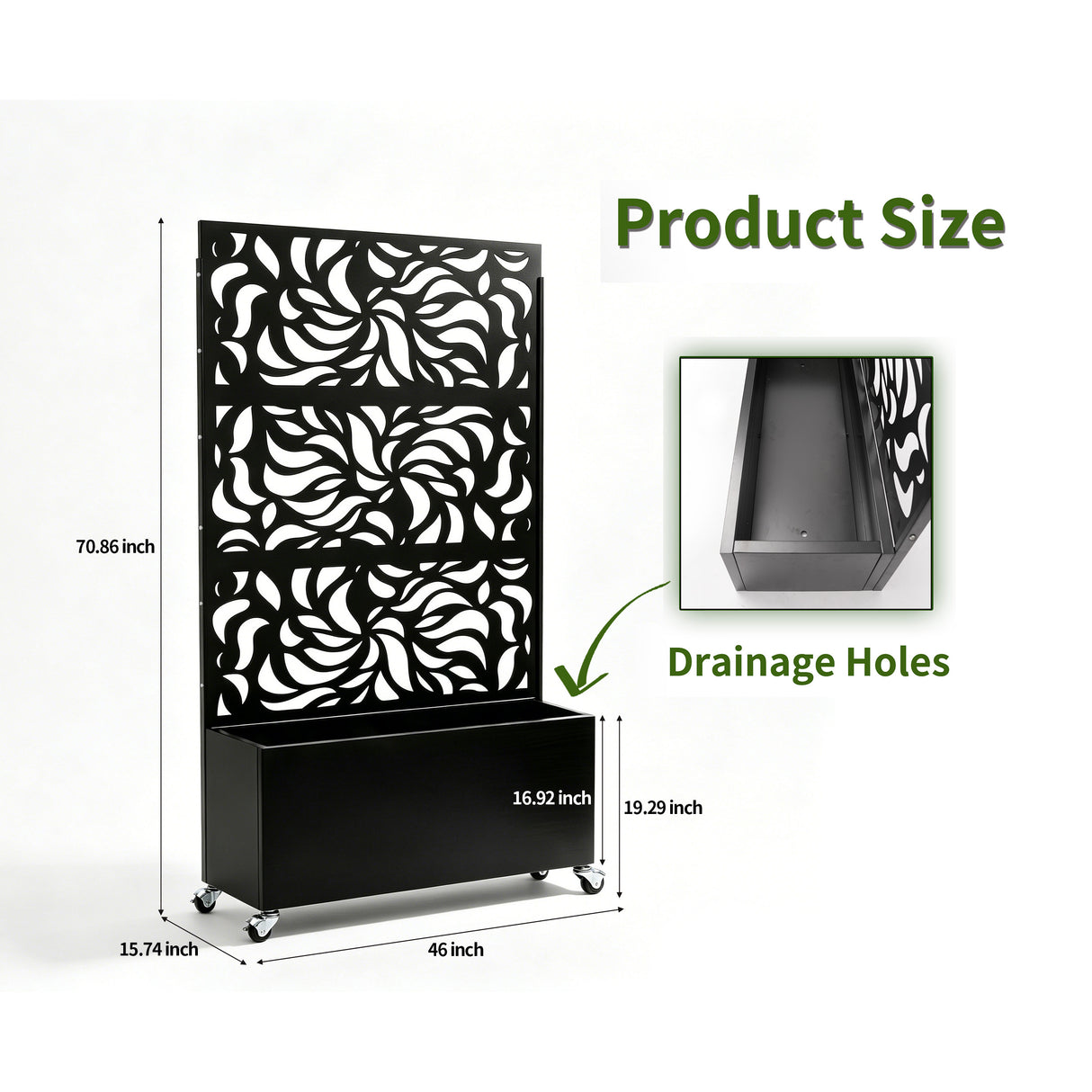70.87" H × 46.06" W Leaf Pattern Privacy Screen with Planter Box