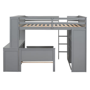 Loft Bed With A Twin Size Standalone Bed, Shelves, Desk, And Wardrobe