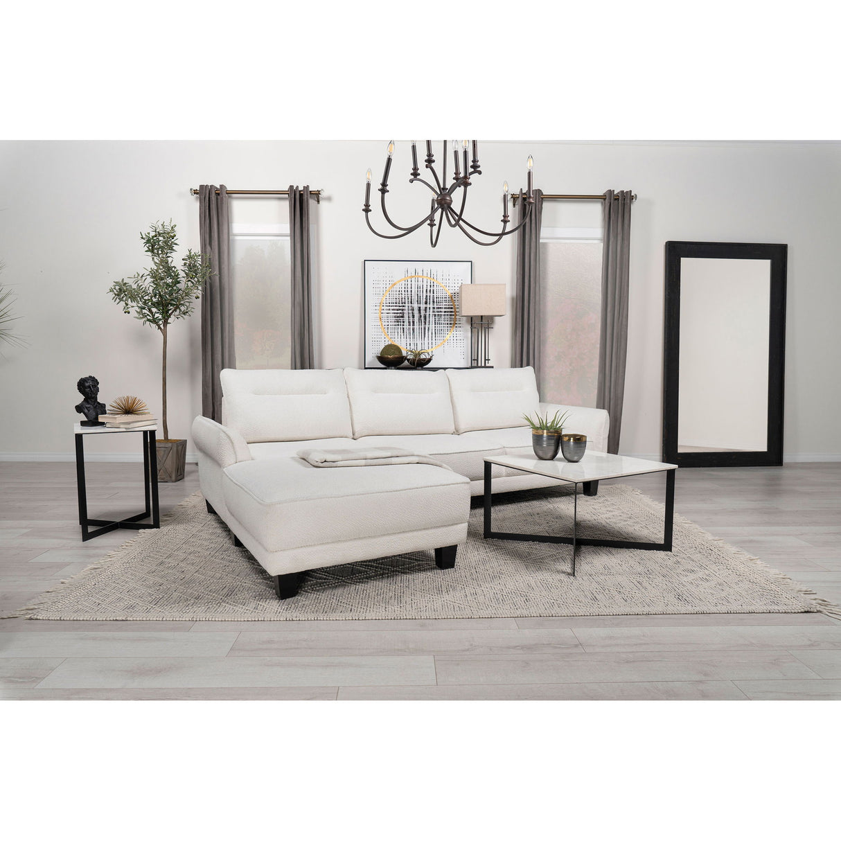 Granholm - Upholstered Curved Arm Sectional Sofa - White