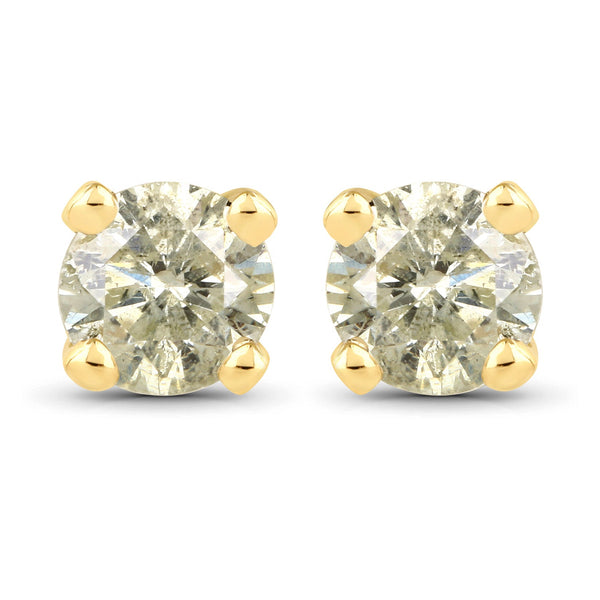 0.92 Carat Genuine LB Diamond 14K Yellow Gold Earrings