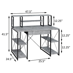 Grey and Black Desk with Drawer - Wood and Metal