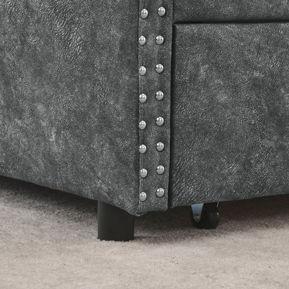 Upholstered Tufted Daybed With 2 Drawers, Waved Arms
