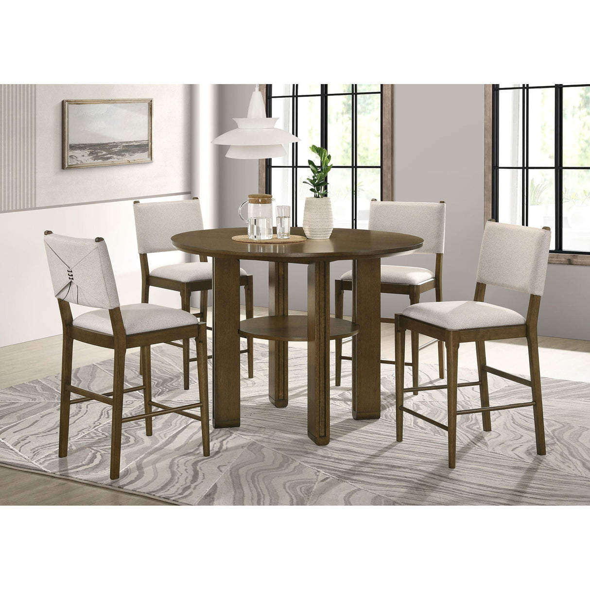Crispin - 5 Piece Counter Height Dining Set With Upholstered Chairs - Brown