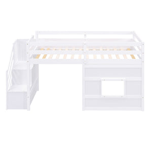 Loft Bed With Storage Staircase, Window & LED Light