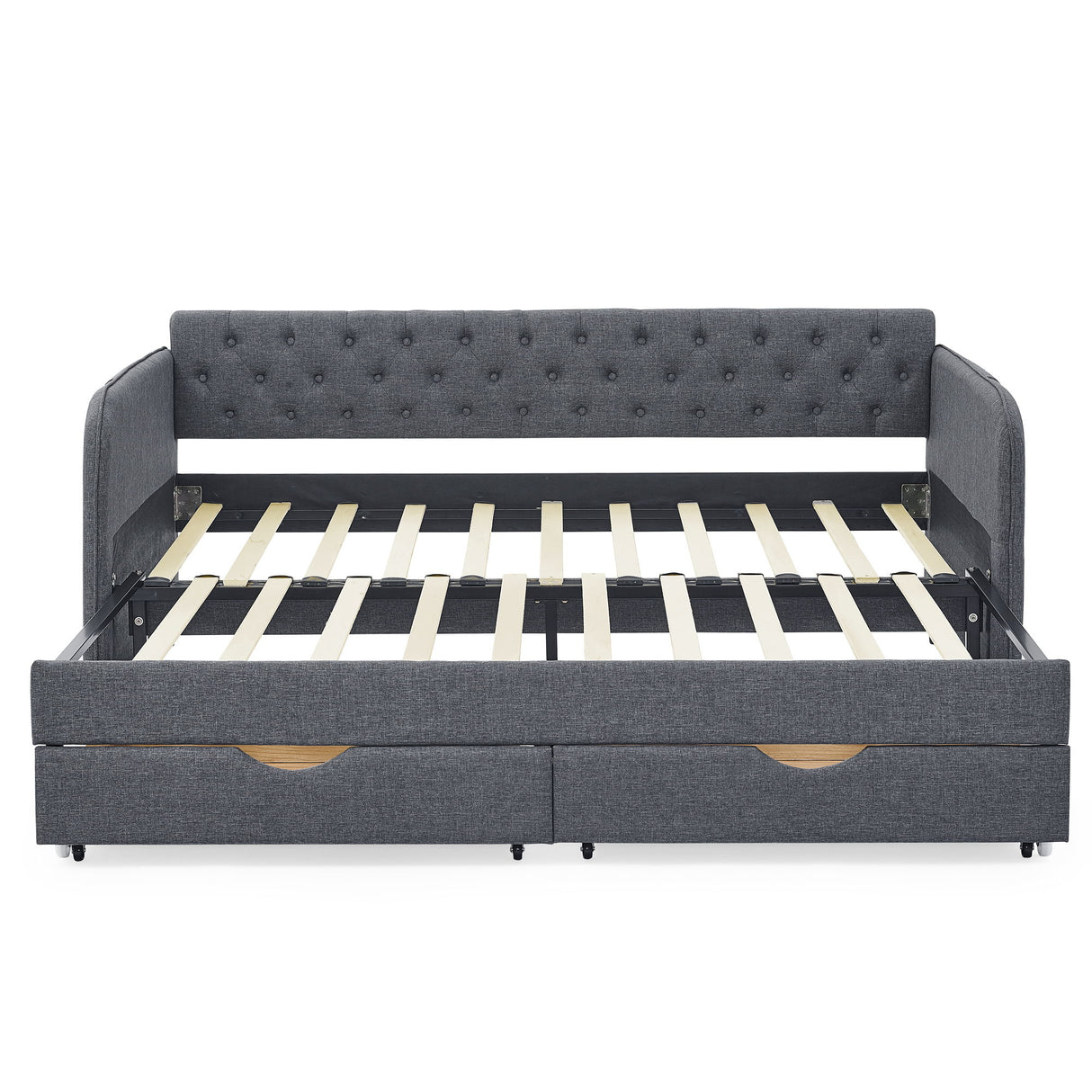 Daybed With Trundle And Storage Drawers, Flat Arms With Pocket