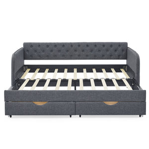 Daybed With Trundle And Storage Drawers, Flat Arms With Pocket