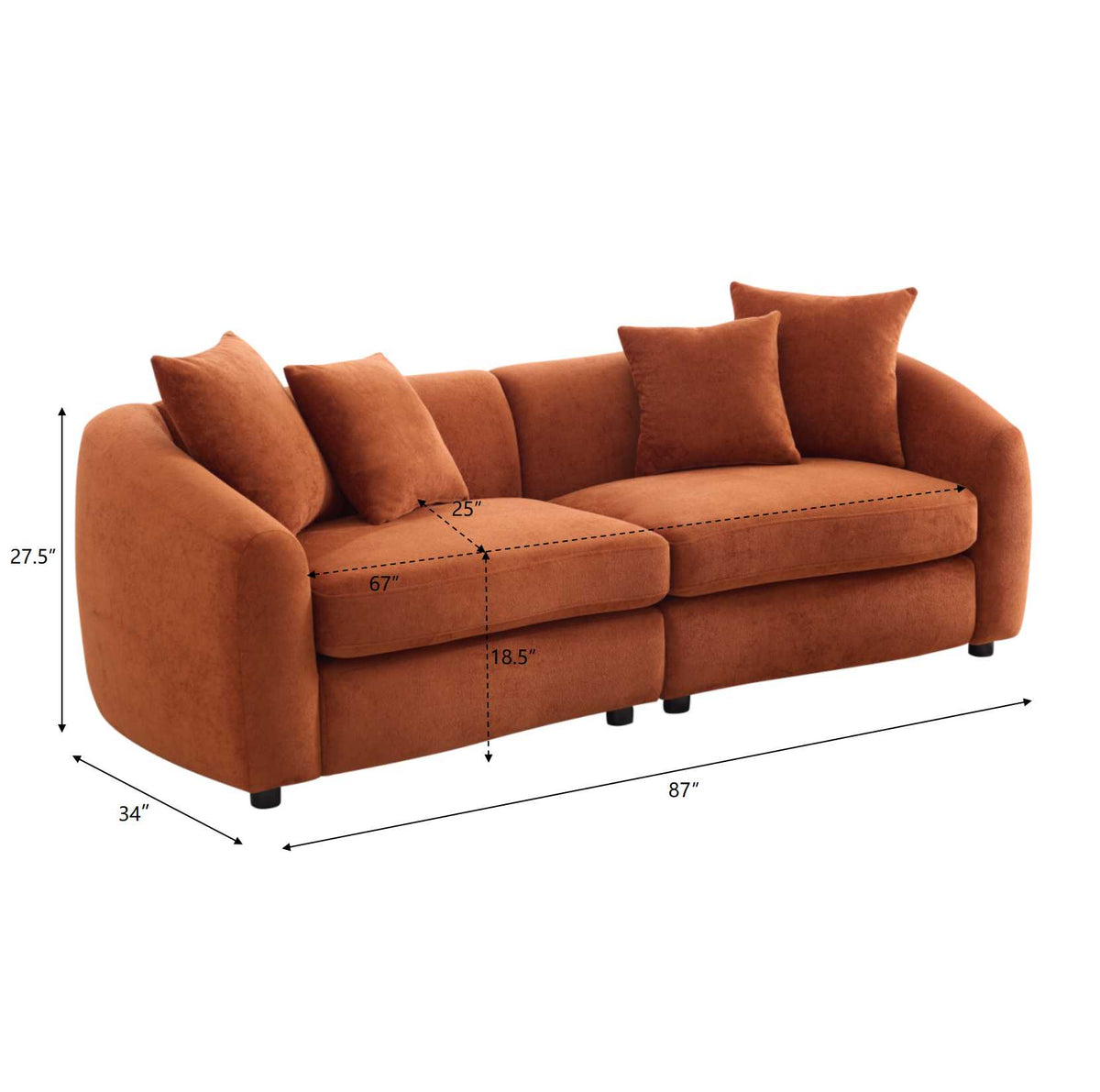 87 in. Curved 3 Seater Modern Upholstered Velvet Sofa