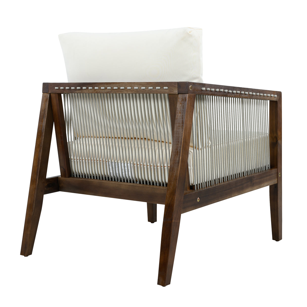 Outdoor Club Chairs (Set of 2), Acacia Wood Frame with Rope Back, Water-Repellent