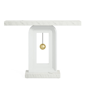 Console Table With Geometric Base For Living Room - White / Gold