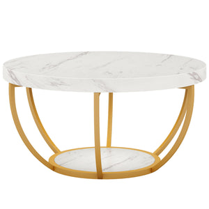 2 Tier Circle Coffee Table With Storage Shelves