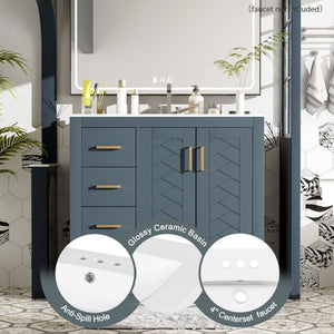 Bathroom Vanity With Sink Combo, Storage Cabinet, Freestanding Set With 3 Drawers & Soft Closing Doors