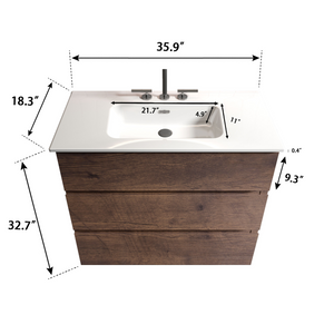 TIA 36-Inch Walnut Bathroom Vanity with Ceramic Sink Basin