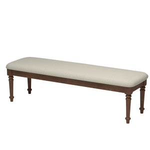 Farmhouse Upholstered Bed Bench, 59.8-Inch, Beige Linen with Rubberwood Legs