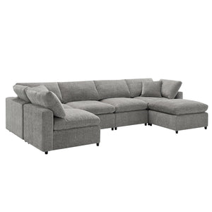 Modern Modular Cloud Sofa Bed, 6 Seat Sectional Couch Set With Ottoman, Free Combination, Convertible U Shaped Sleeper Sofa For Living Room
