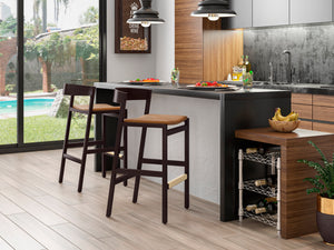 Klismos Wood Upholstered Counter Stool in Camel