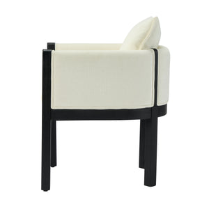 Linen Upholstered Armchair with Black Rubber Wood Legs