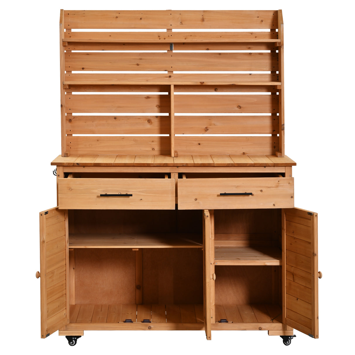TOPMAX 65''H Large Garden Potting Bench with Lockable Wheels and Storage Cabinet