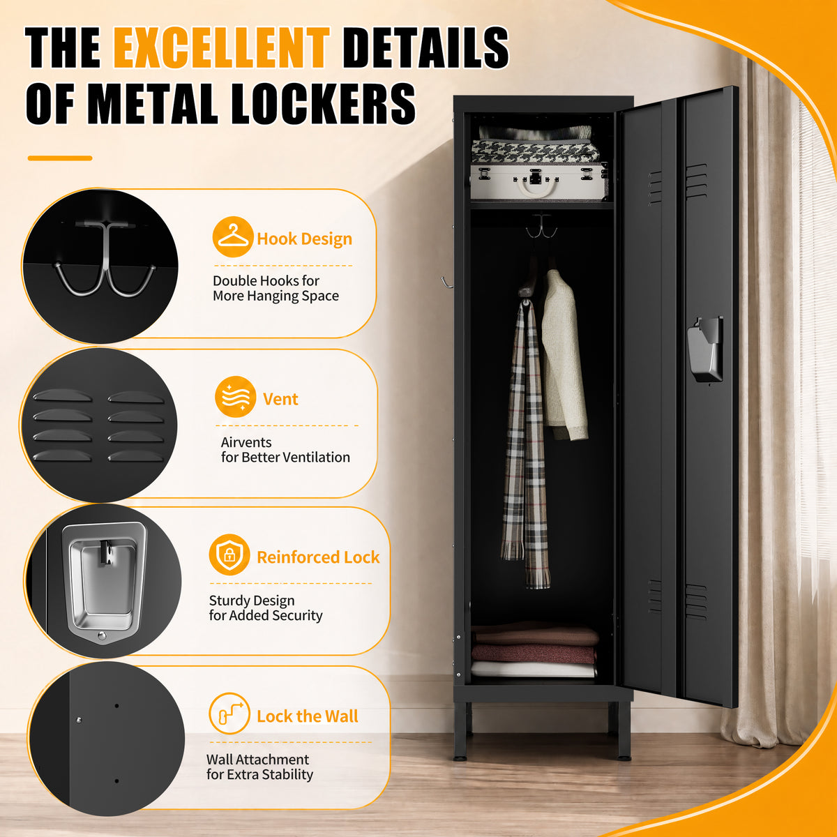 55-Inch Tall Metal Wardrobe Cabinet