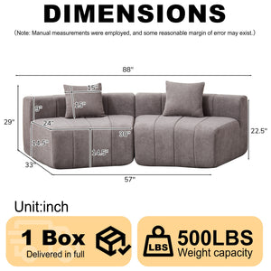 Curved Sectional Sofa With 2 Pillows For Living Room - Gray