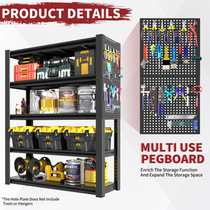 Industrial 5-Tier Adjustable Shelving Unit With Pegboard Heavy-Duty Storage