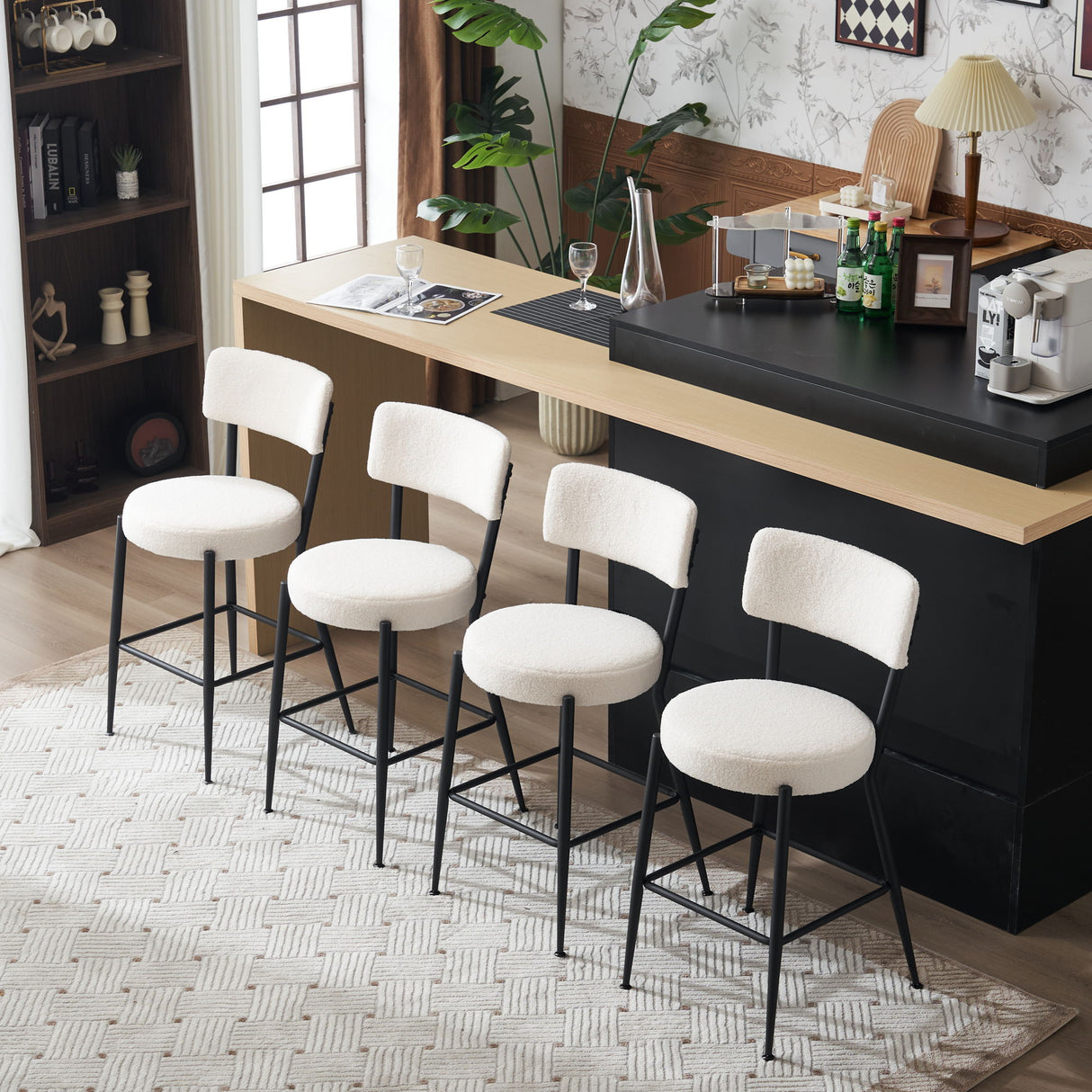 Modern Teddy Fabric Upholstered Bar Stools - Legs